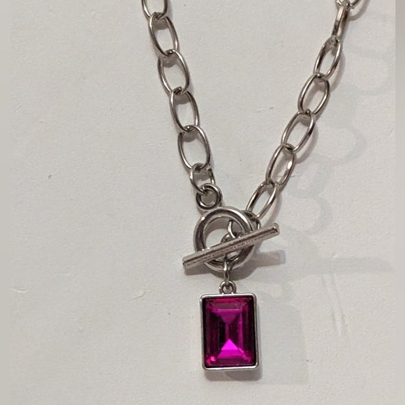 Sexy Sassy Silver & Hot pink Faceted Square Necklace & Earrings Set NEW - Picture 11 of 14